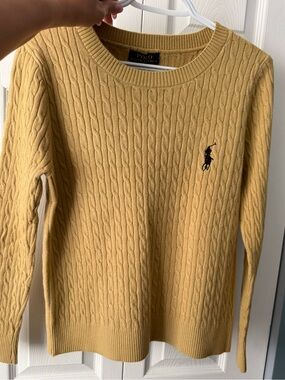 Polo by Ralph Lauren Women's Mustard Cable Crewneck Sweater